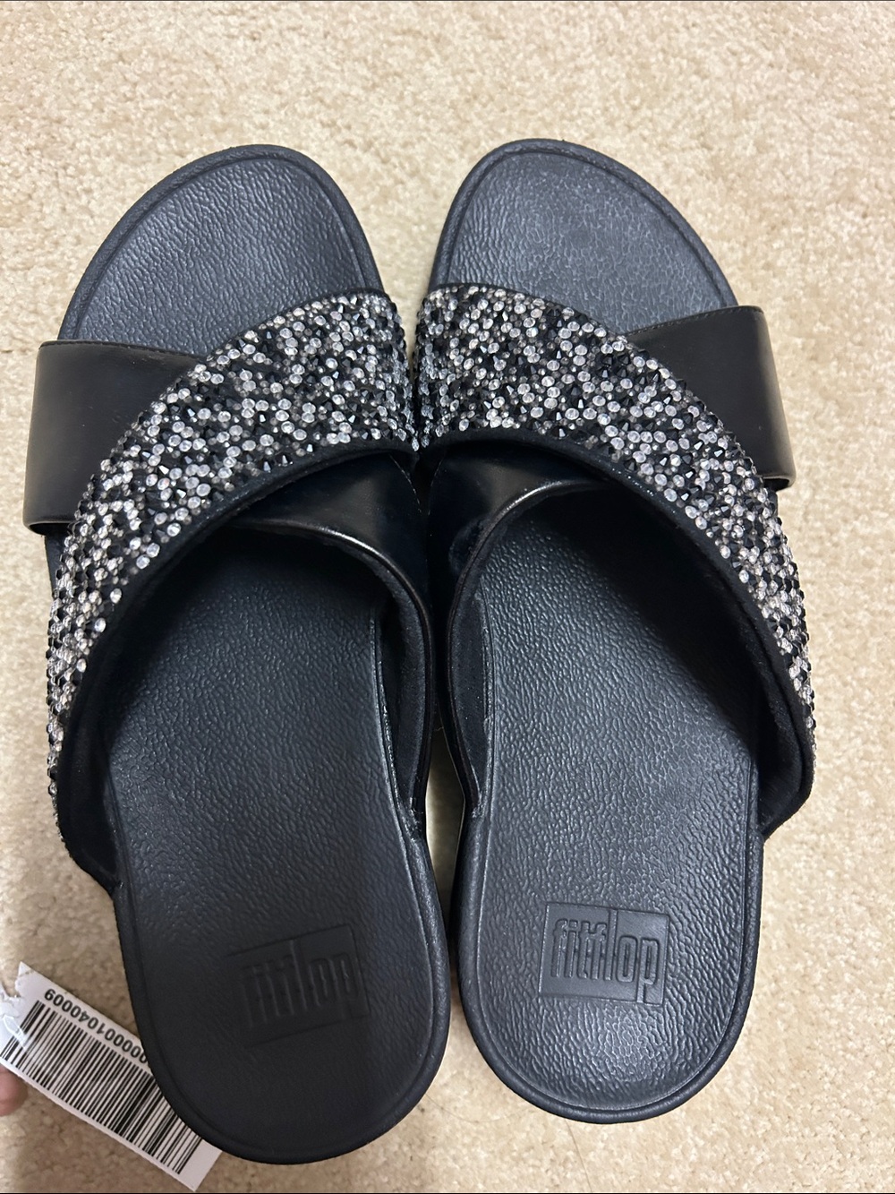 Fitflop Black Crystal-Embellished Slide Sandals